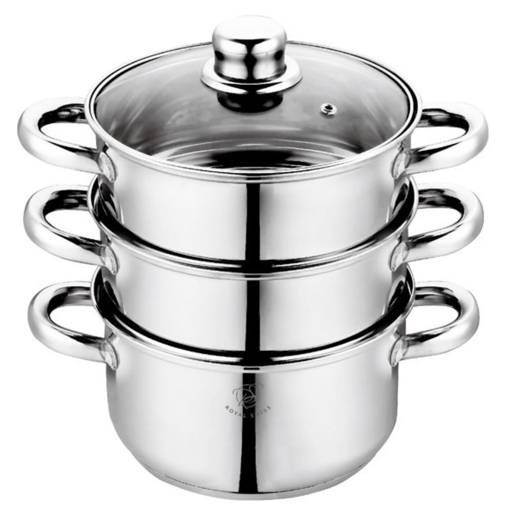 Dampfgarer 22 cm 3-teilig – Edelstahl – Glasdeckel – Produktbild 