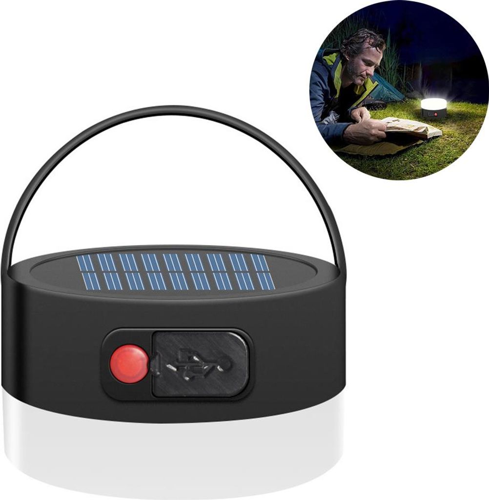 Campingbeleuchtung, wiederaufladbare Solar-Campinglampe, multifunktionale tragbare LED-Taschenlampe, wasserdichte runde Zeltlaterne für Wandern, A...