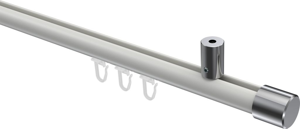 Interdeco Innenlaufstange / Gardinenstange mit Innenlauf Weiß / Chrom, Typ Sonius Santo (Kappe) Deckenmontage, 20 mm Ø 1-läufig, 160 cm