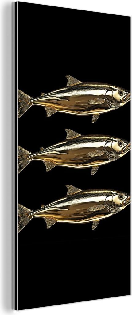 MuchoWow Wanddekoration Metall Metallbild Wandkunst 40x80 cm Fische - Gold - Schwarz MuchoWow Aluminium Gemälde - Wanddekoration - Industrial