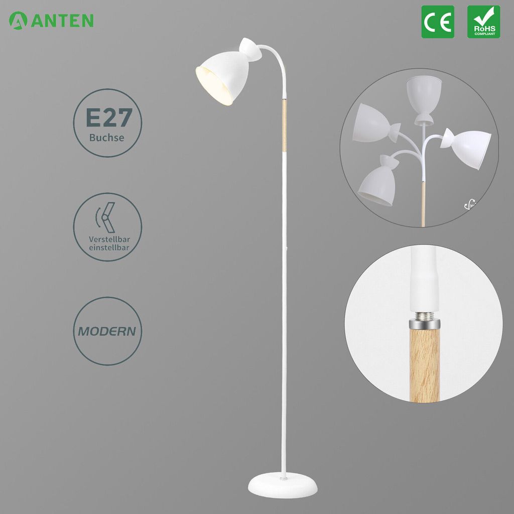 LED Stehleuchte 360° Schwenkbare Leselampe E27 Stehlampe Standleuchte Wohnzimmer Deckenfluter |  Fassung max. 60W | moderne Metall Sofa lampe mit Höhe 159cm | ohne Leuchtmittel