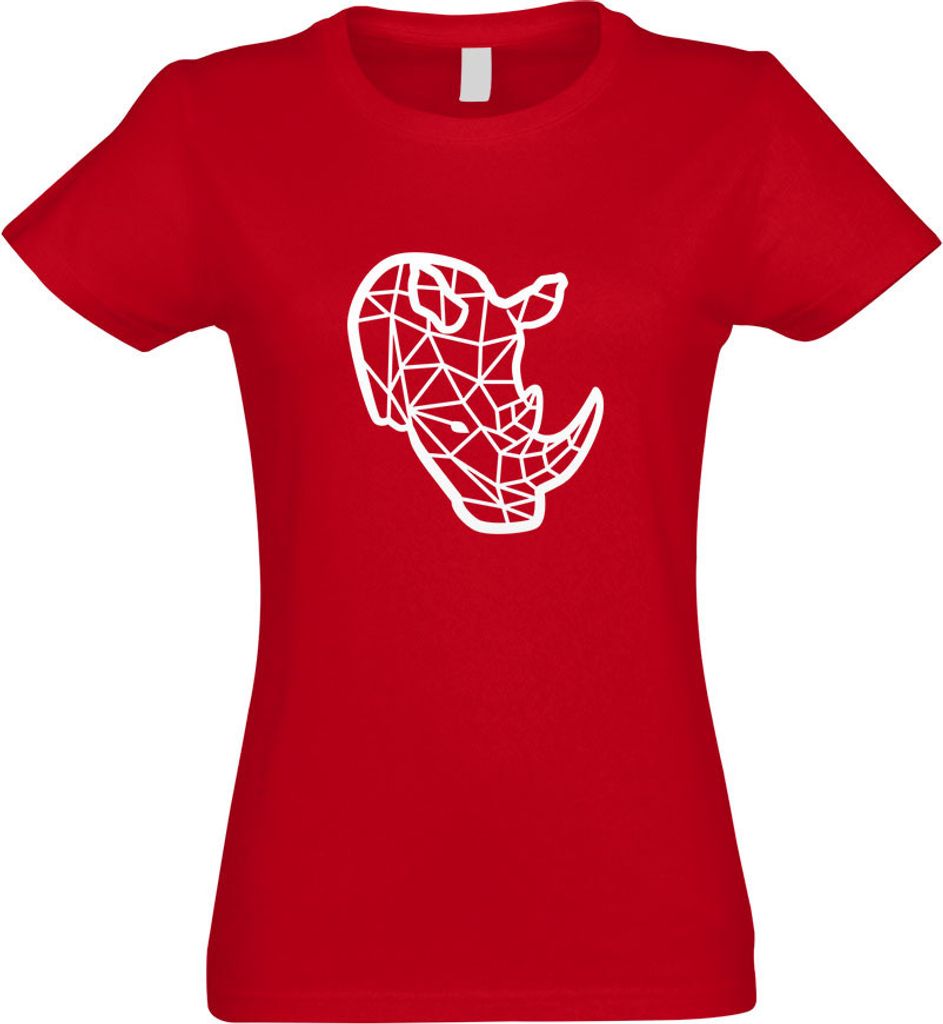 Kiwistar - T-Shirt tailliert - Damen - rot - Polygon Nashorn Figur Tier Art - mit Motiv Bedruckt - Funshirt Design - Sport - Freizeit - Damen - M
