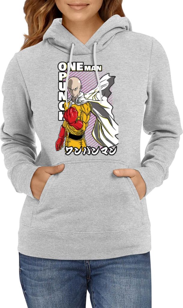 Damen Kapuzenpullover Japan Manga Comics Anime One manga Punch Anime Man Saitama 01 Var-010 One manga Punch Anime Man Saitama, Lady XS / Grau