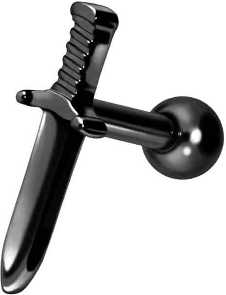 Ohrpiercing Titan Ohrpiercing mit Innengewinde SCHWERT Schwarz Stablänge: 6mm