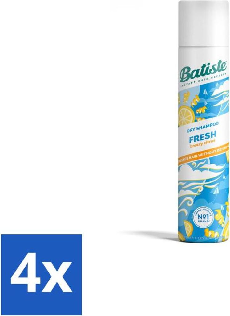 Batiste - Fresh - Trockenshampoo - Kühler und sauberer Duft - Erfrischt und gibt Halt - 200 ml - Vorteilspack - 4 Stücke