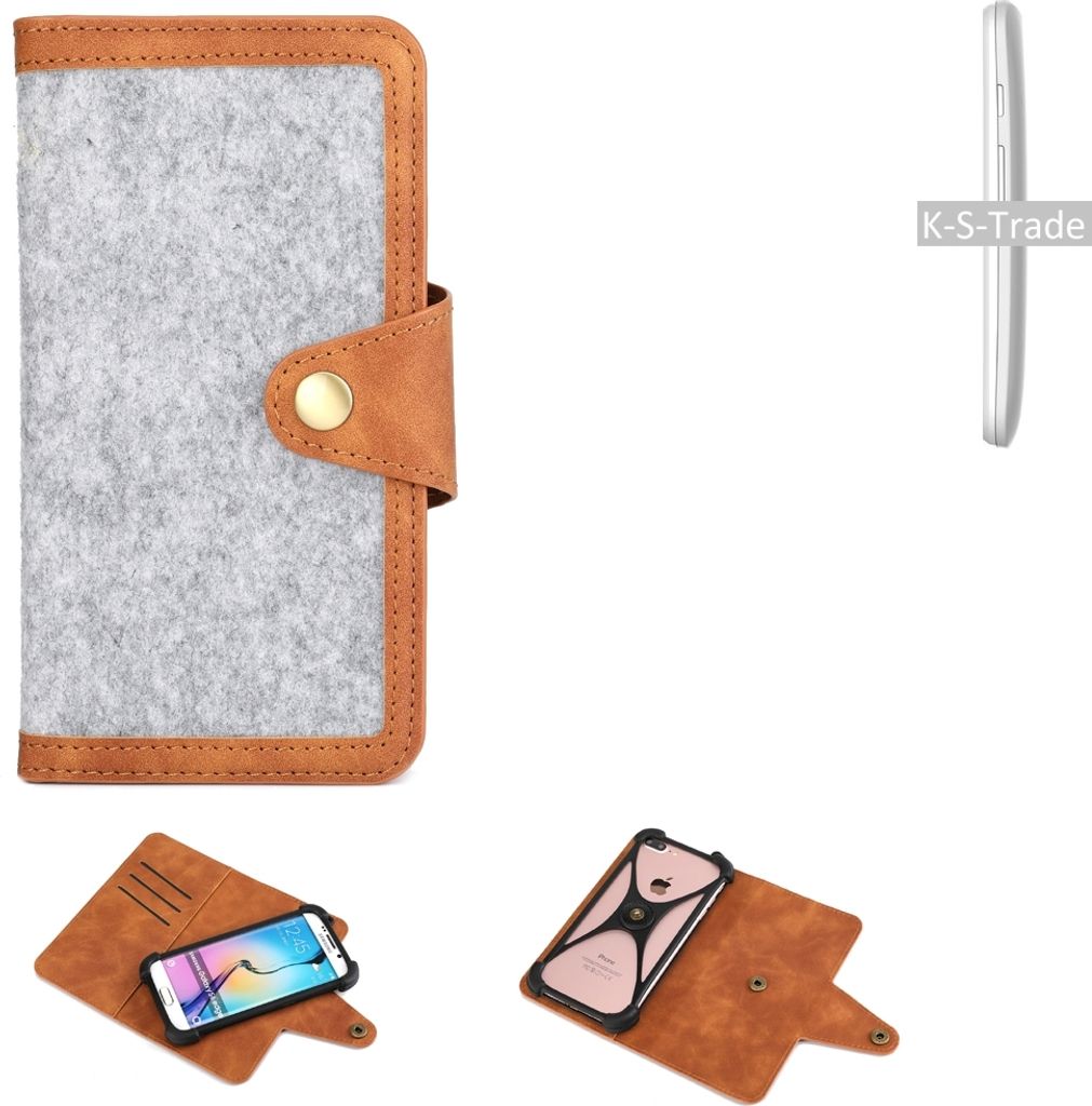 K-S-Trade Handyhülle kompatibel mit Motorola Moto E Schutzhülle Filz-Hülle Kunst-Leder hellgrau braun (1x)