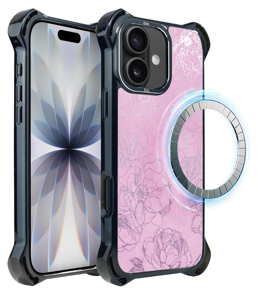 Schutzhülle für das iPhone 17, MagSafe-kompatibel, verstärkte Ecken, schwarz, Rosa Pfingstrosen