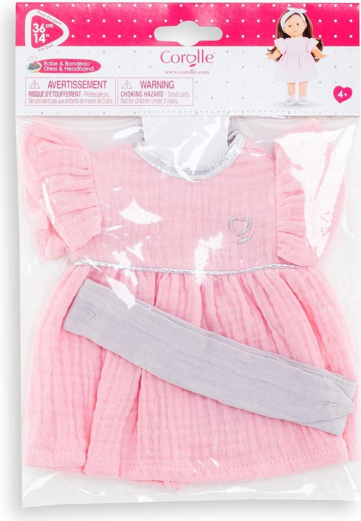 Corolle Puppenkleid mit Haarband - rosa Kleid für 36 cm Puppen