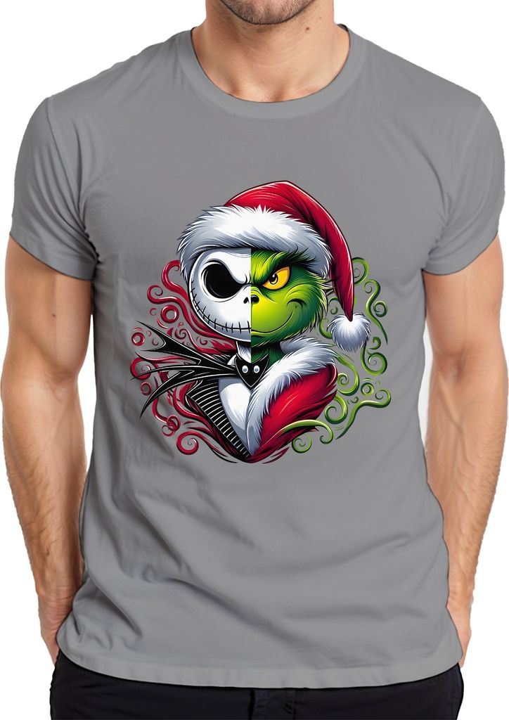 Nightmare before Christmas Grinch Skelett - Weihnachten Christmas Xmas Herren T-Shirt, Grau, XXL