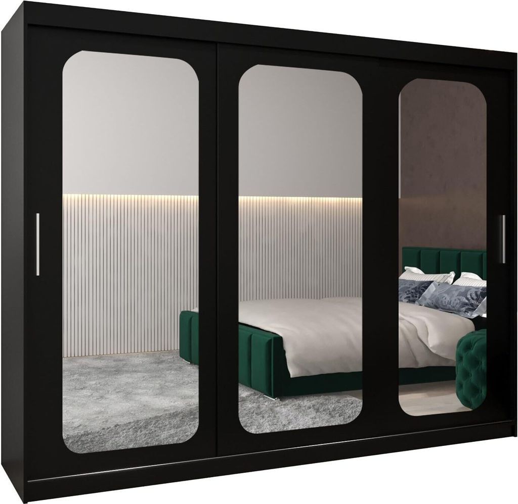 MEBLE KRYSPOL Promo 3250 Schlafzimmerschrank drei Schiebetüren - Mattschwarz