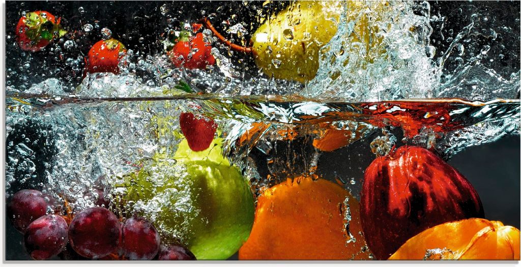 ARTland Glasbild Spritzendes Obst auf dem Wasser Größe: 60x30 cm