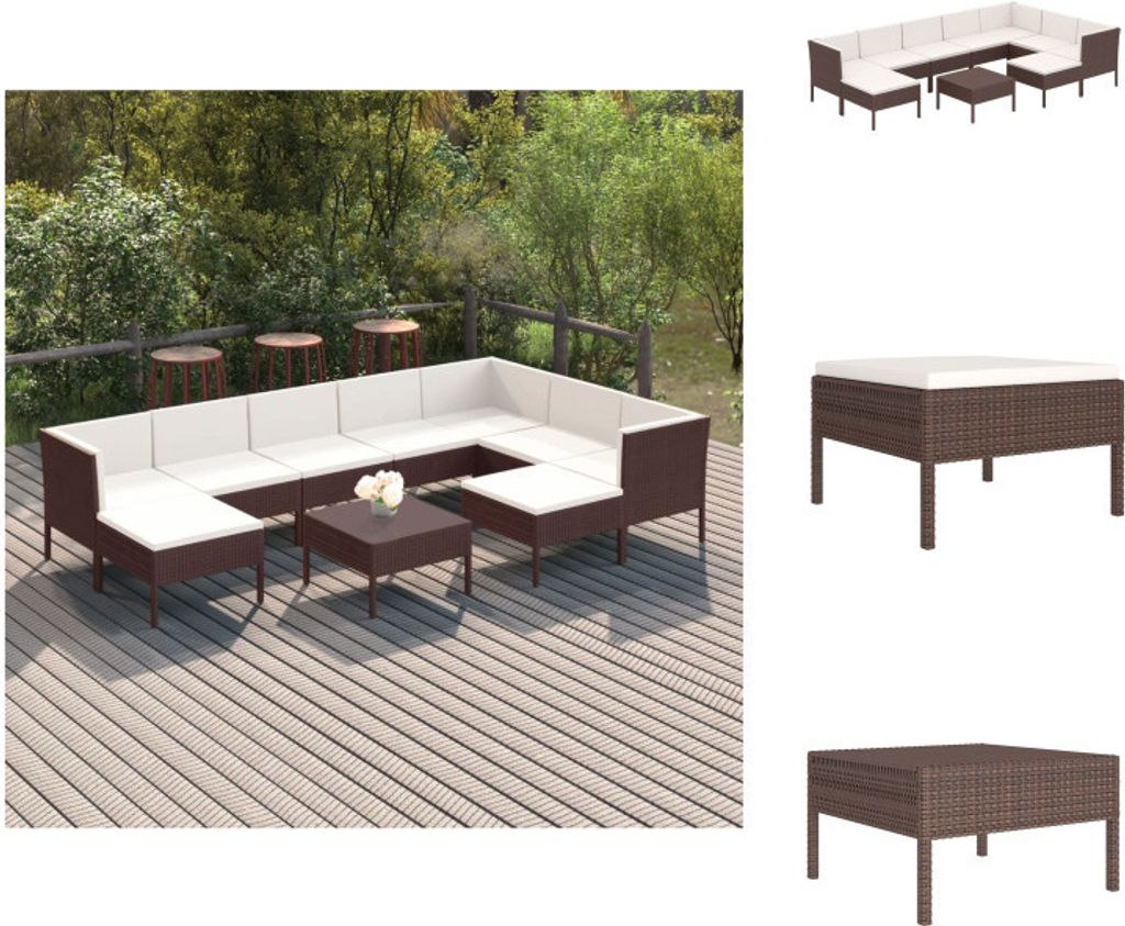 vidaXL 10-tlg. Garten-Lounge-Set mit Auflagen Poly Rattan Braun - Gartenmöbel-Sets