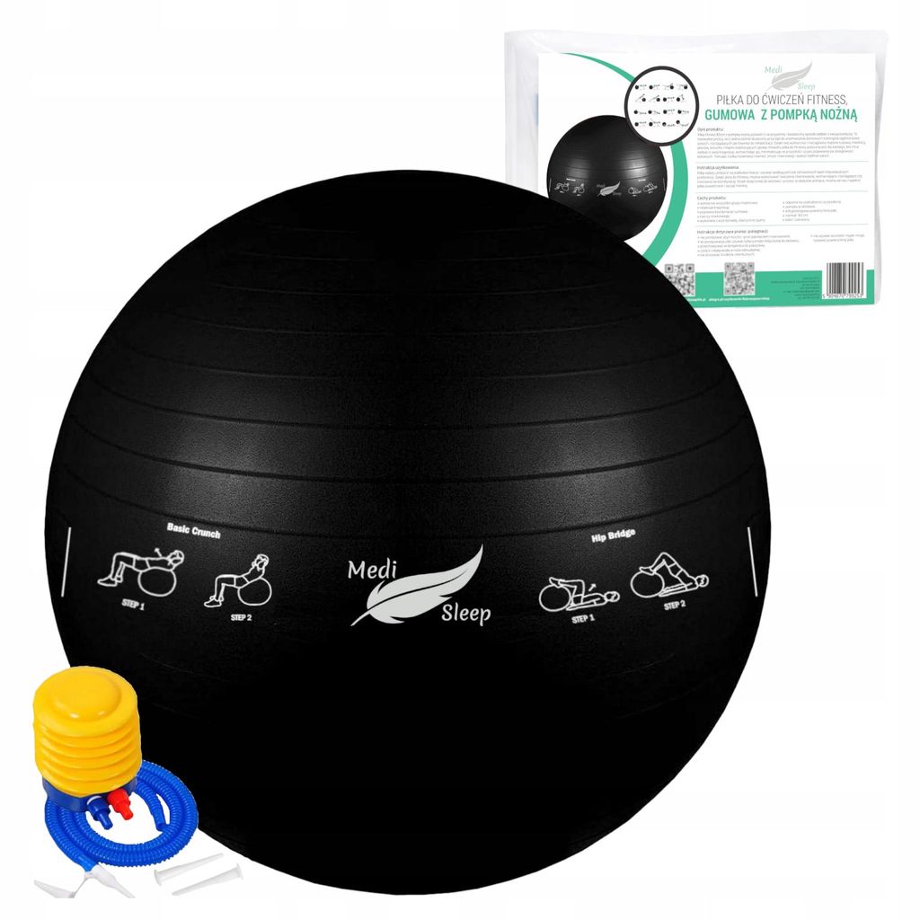 Čierna cvičebná lopta 65 cm s loptovou pumpou, fitness Obrázok produktu 