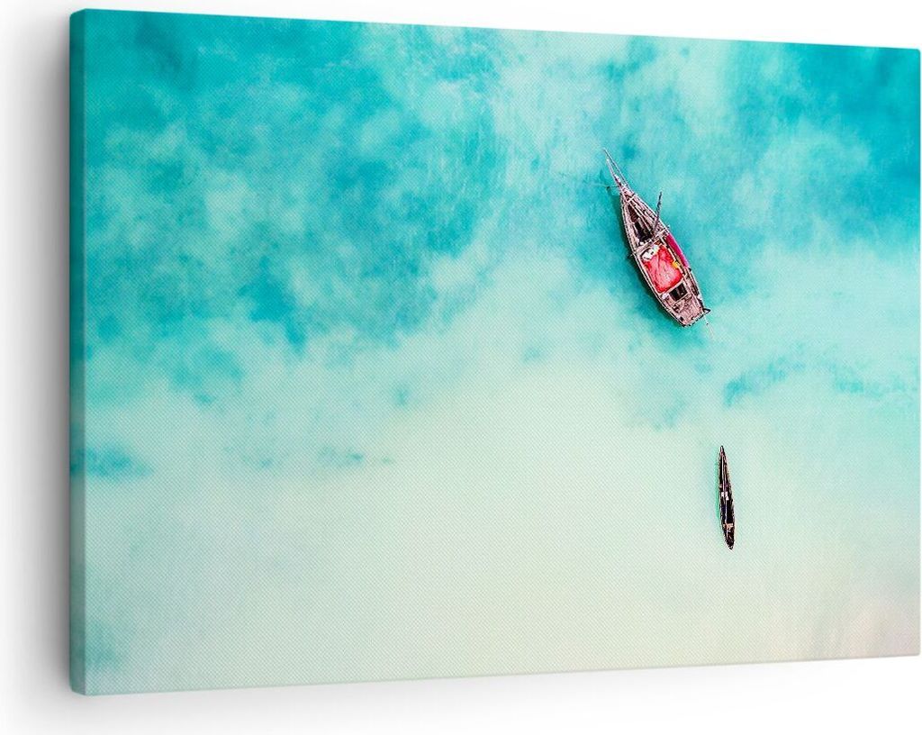 Bild auf Leinwand - Leinwandbild - Insel Boot Schiff Ozean - 70x50cm - Wand Bild - Wanddeko - Leinwanddruck - Bilder - Kunstdruck - Wanddekoration ...