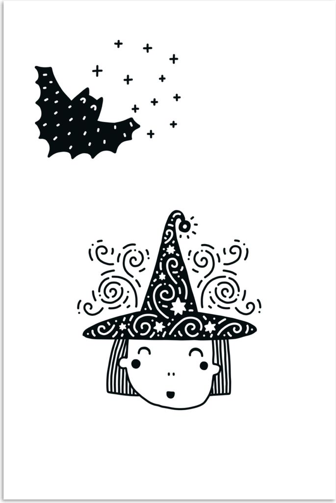 MuchoWow Poster Hexe - Halloween - Schwarz - Weiß - Jungen - Mädchen - Baby 40x60 cm - Plakate für die Wand - Poster Babyzimmer