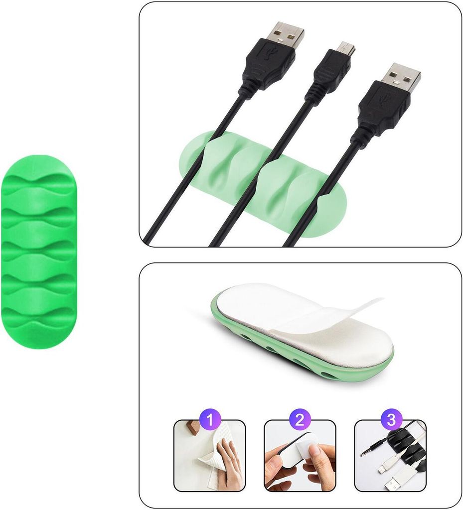 Kabel Organizer Kabelmanager 5-fach Kabelhalter Klemme Clip selbstklebend Schreibtisch Büro Farbe: Grün Menge: 1 Stück