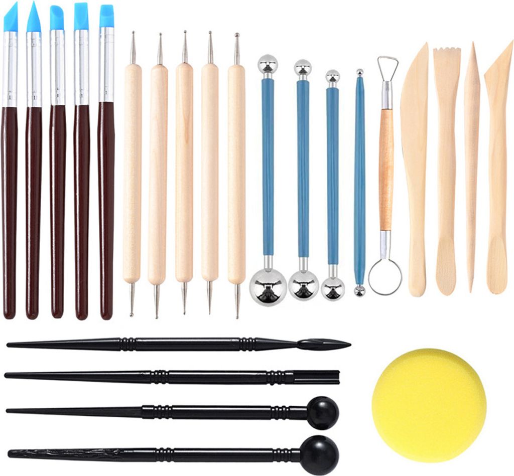 24-teiliges Tonwerkzeug-Set, Modellier- und Bildhauerwerkzeuge für Ton, Töpferwerkzeuge, Punktierwerkzeuge, Steinmalerei-Set für Skulpturenkeramik