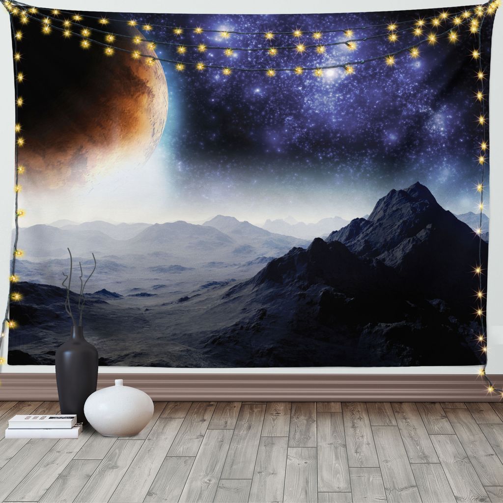 ABAKUHAUS Galaxis Wandteppich, Science Fiction Natur, Wohnzimmer Schlafzimmer Wandtuch Seidiges Satin Wandteppich, 150 x 100 cm, Lila Schwarz Orange
