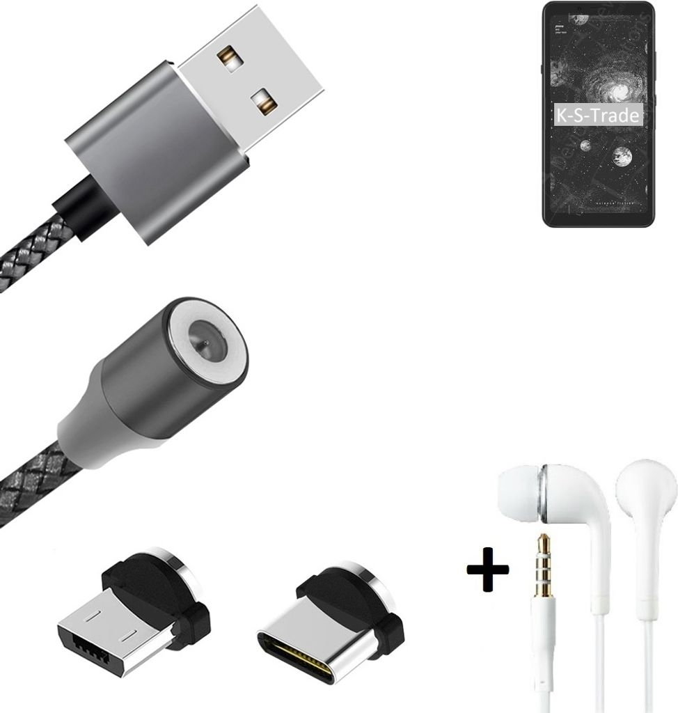 K-S-Trade Hochwertiges Magnet-Lade-kabel Sync-Kabel Daten-Kabel + Kopfhörer kompatibel mit HiSense A5 Pro mit USB-Typ-C-Anschluss und