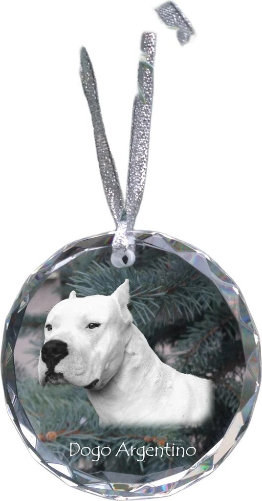 Argentinische Dogge, Dogo Argentino - Kristallkugel mit Foto, Hundebild im Kristall, personalisierter Christbaumschmuck von Art-Dog.