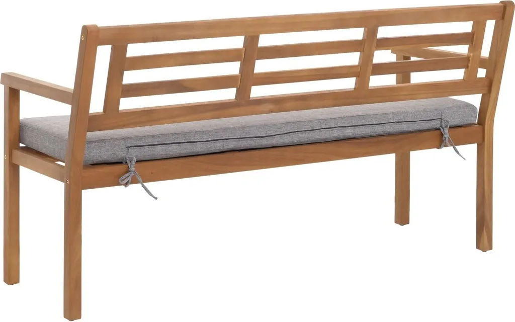 Banc de jardin HWC-N47 en bois massif d'acacia avec coussin gris MVG - 7