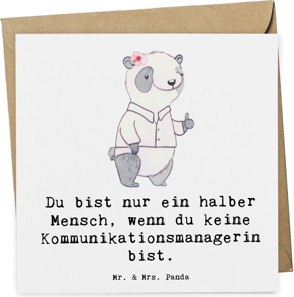 Mr. & Mrs. Panda Klappkarte Kommunikationsmanagerin Herz - Weiß - Geschenk, faltkarte, doppelkarte, Glückwunschkarte, Grußkarte, Studium, Lustig...