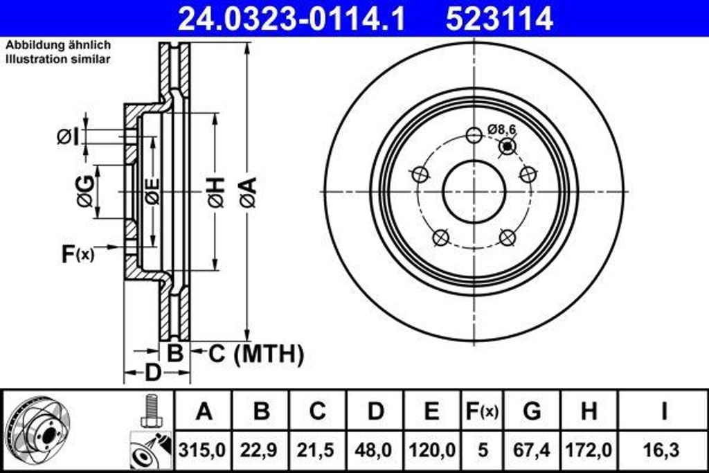 ATE 24.0323-0114.1 Bremsscheibe OE 13501314 kompatibel mit Malibu, Insignia