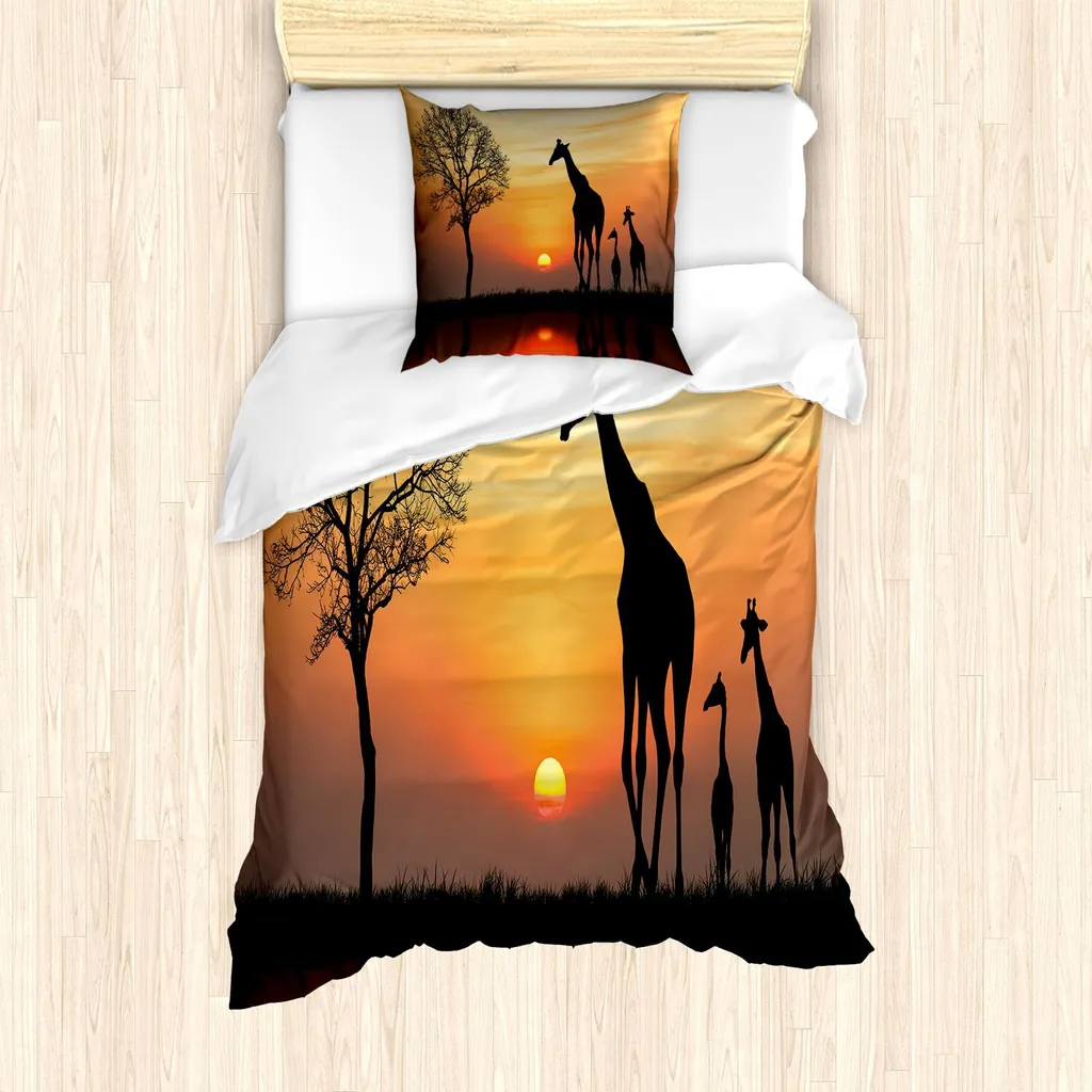 ABAKUHAUS Set Copripiumino Africa Giraffe 135x200cm - Arancio Etnico