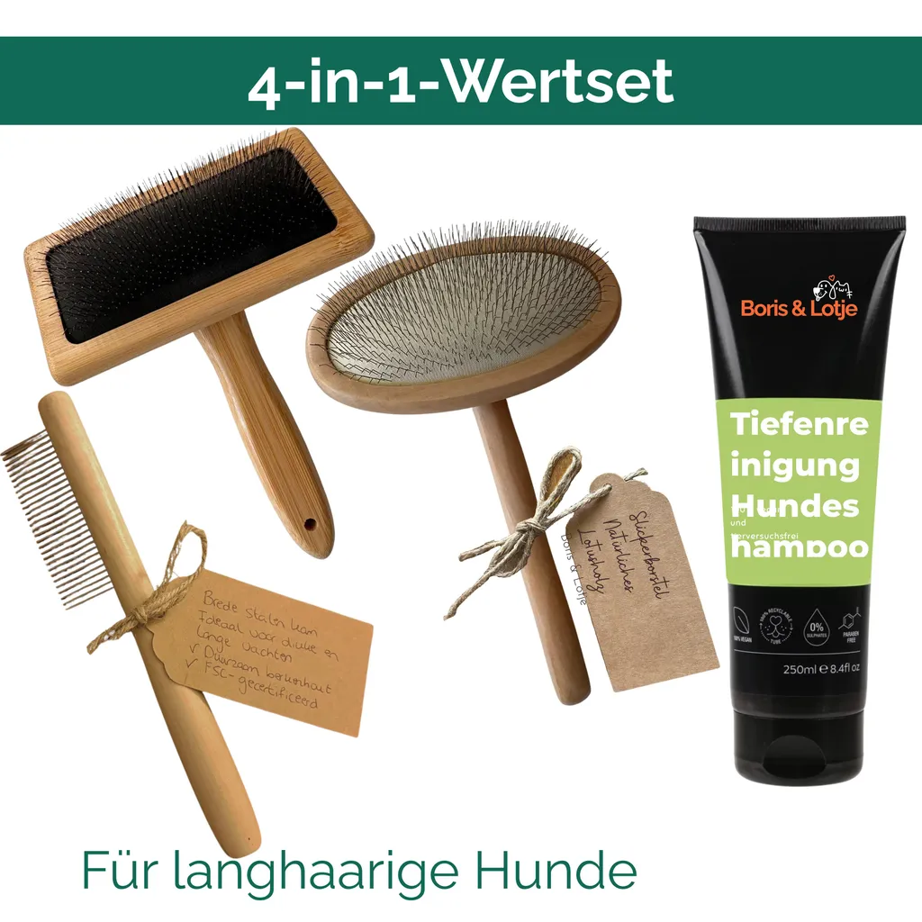 Set de brossage pour grand chien à poil long avec shampoing de soin 250ml