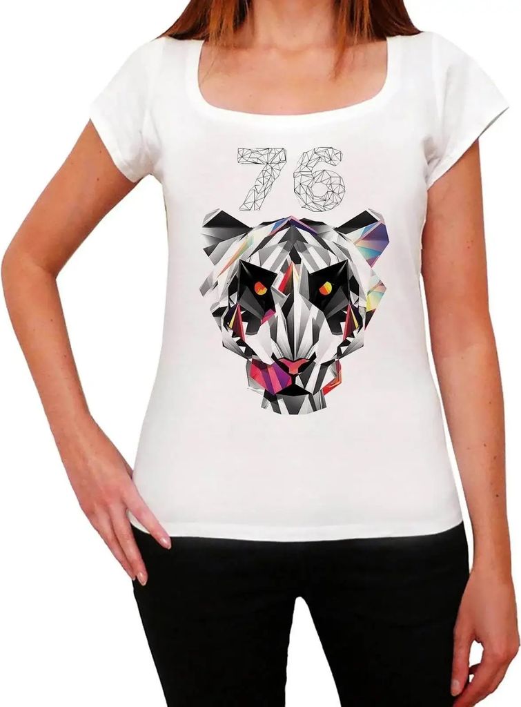 Damen Grafik T-Shirt Geometrischer Tiger 76 – Geometric Tiger 76 – Geschenk 76. Geburtstag Jahrestag 76 Jahre Jubiläum 76 Jährige Frau Jahrga...