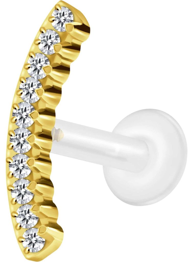 Ohrpiercing, Nasenpiercing PTFE Labret mit Innengewinde + Titan-Aufsatz KRISTALLBOGEN Gold Stablänge: 10mm | Stabstärke: 1,6mm