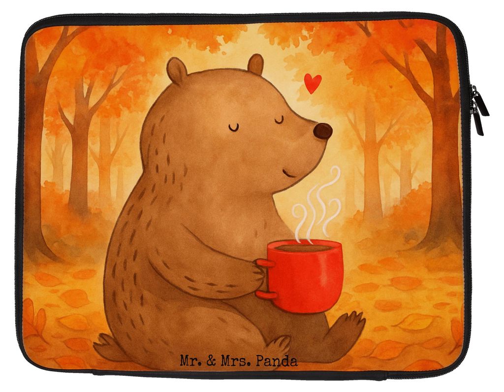 Mr. & Mrs. Panda Laptop Sleeve Bär Morgenkaffee Design 33 x 42 cm - Weiß - Geschenk, Laptophülle, Mitbringsel, Freundin, Laptoptasche, für Frau...