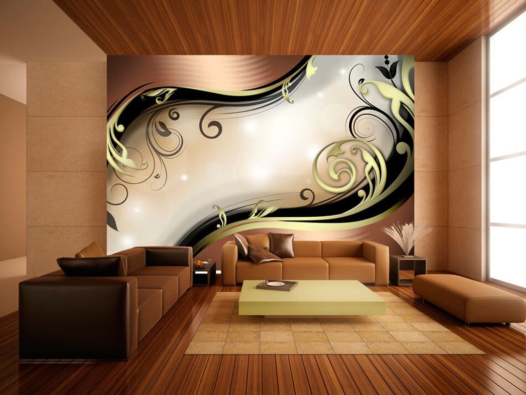 Vlies Fototapete 350x256 cm Tapeten Wandtapete XXL Abstrakt Ornament gold braun schwarz violett a-A-0031-a-b