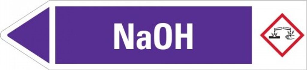 Dreifke Aufkleber I RKZ-Etikett NaOH, links, violett/weiß, ab 90mm Ø, 440x10...