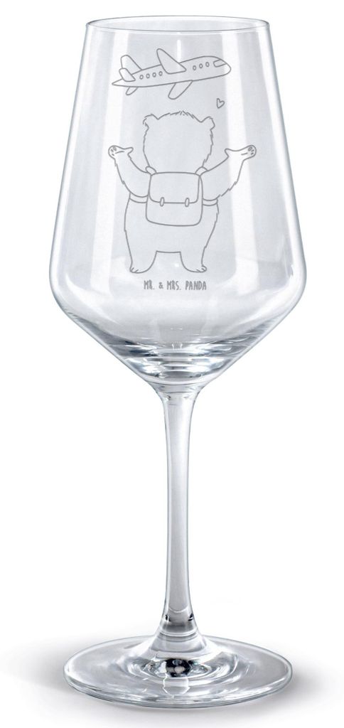 Mr. & Mrs. Panda graviertes Weinglas Bär Flugzeug - Transparent - Geschenk, Valentinstag, für Freundin, Kelch, Hochzeitstag, Glas Rotwein, Frauen...