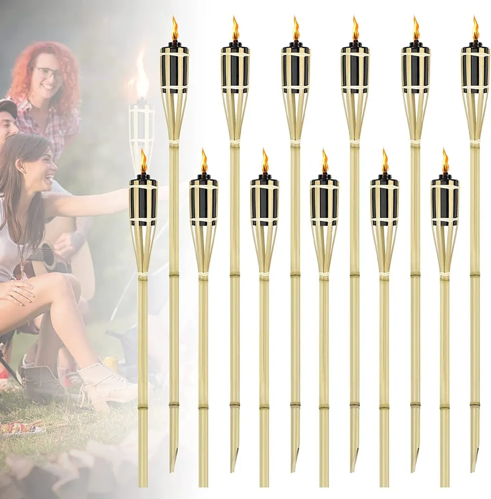 Torches de Jardin Bambou Naturel 90cm - Lot de 24 pour Allée et Terrasse
