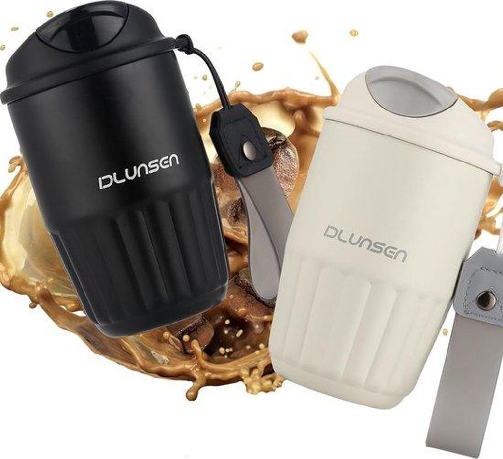 Reisebecher aus keramischer Isolierung, 410 ml, Reise-Mokka-Kann aus Edelstahl, doppelwandig, für Kaffee, schwarz