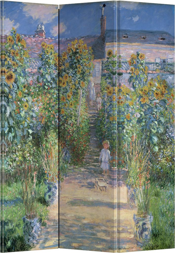 Fine Asianliving Paravent Raumteiler Monet Garten bei Vetheuil B120xH180cm 3-teilig