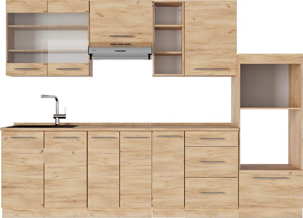 Vicco Küchenzeile Fame-Line, 280 cm , AP Eiche, Goldkraft Eiche/Goldkraft Eiche