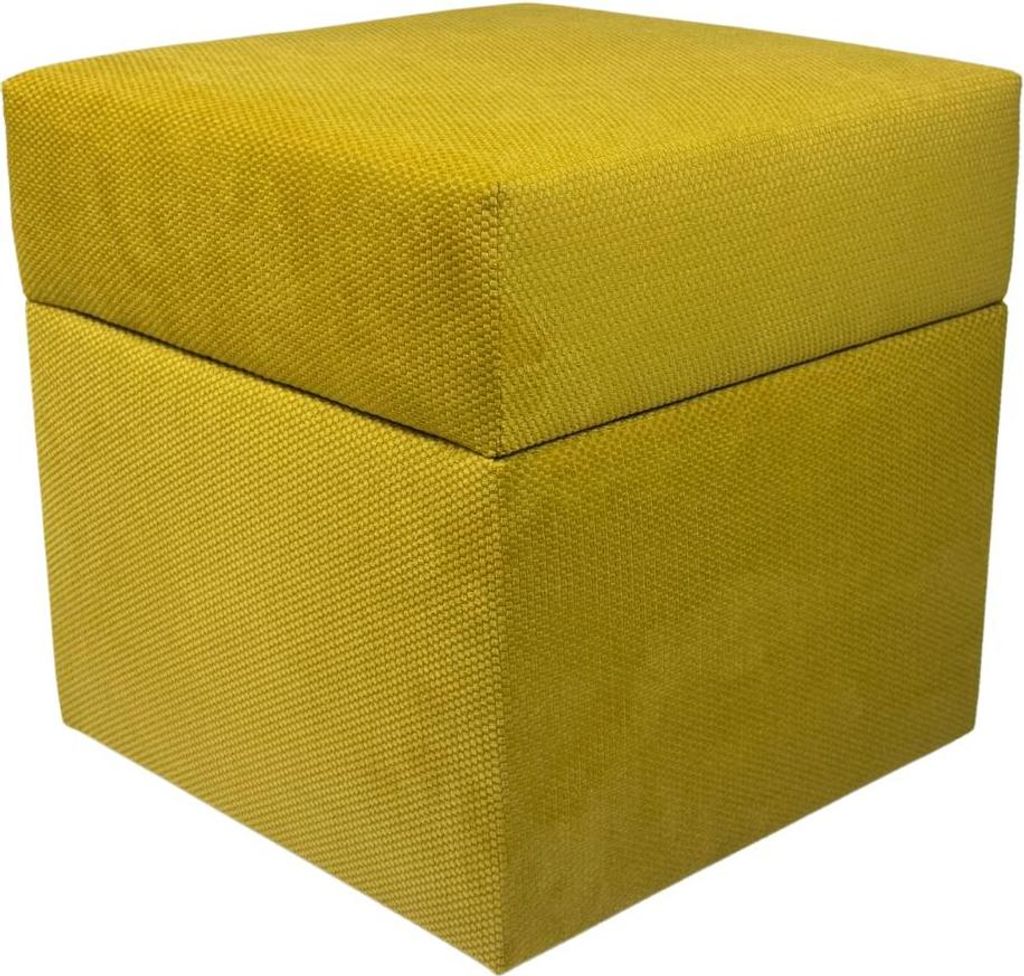 Velours-Hocker MAKALU 40x40 cm quadratisch mit Stauraum – aufklappbarer Polsterhocker aus Plüschstoff mit Paspeln – Senfgelb