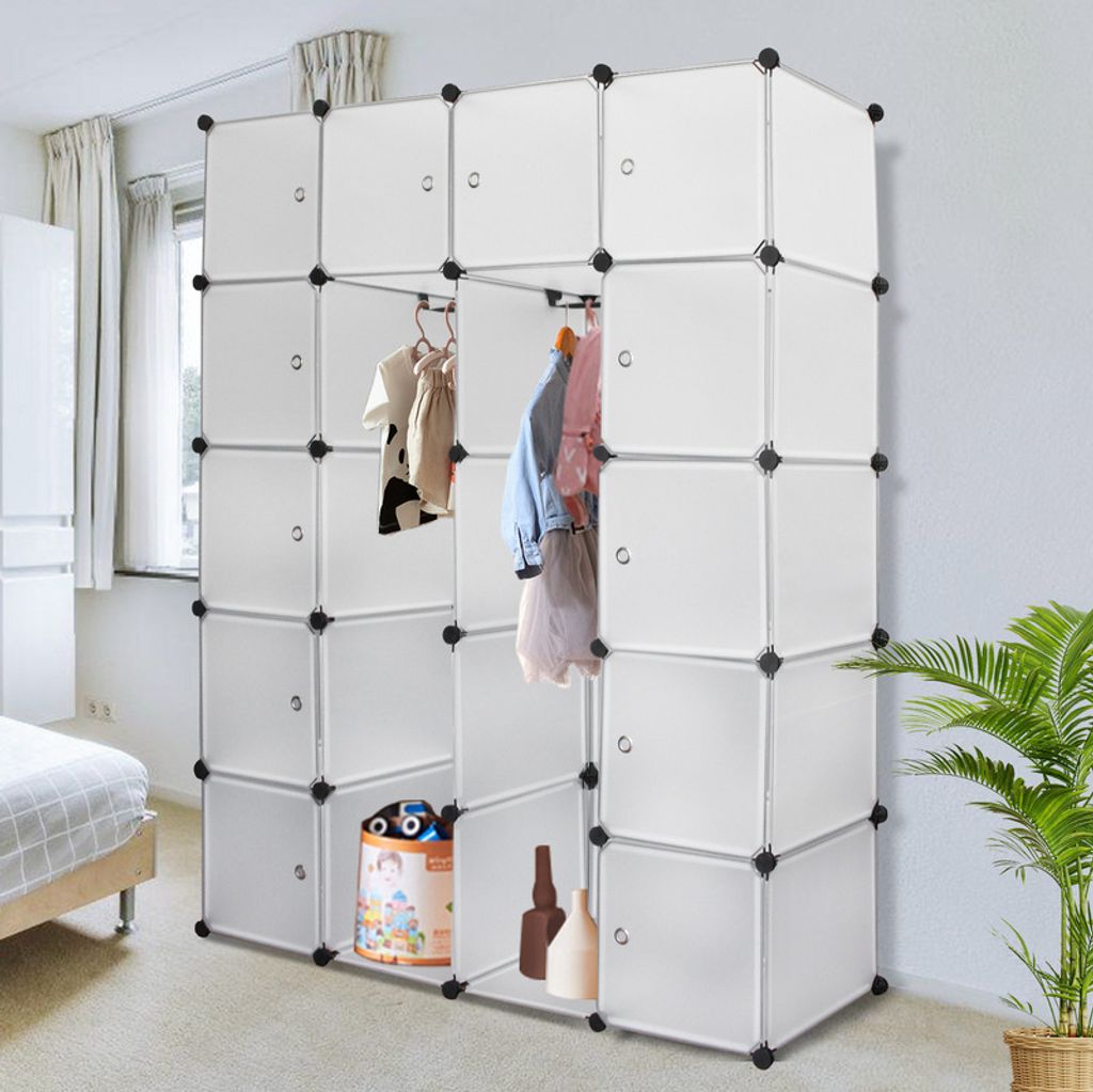 Hengda 20 Boxen DIY Regalsystem Kleiderschrank Garderobenschrank Schrank Steckregal 142x37x180cm Weiß