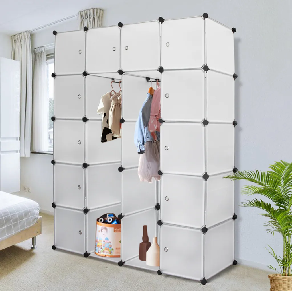 Armoire Penderie pour Chambre et Dressing - Système de 20 Cubes Blancs