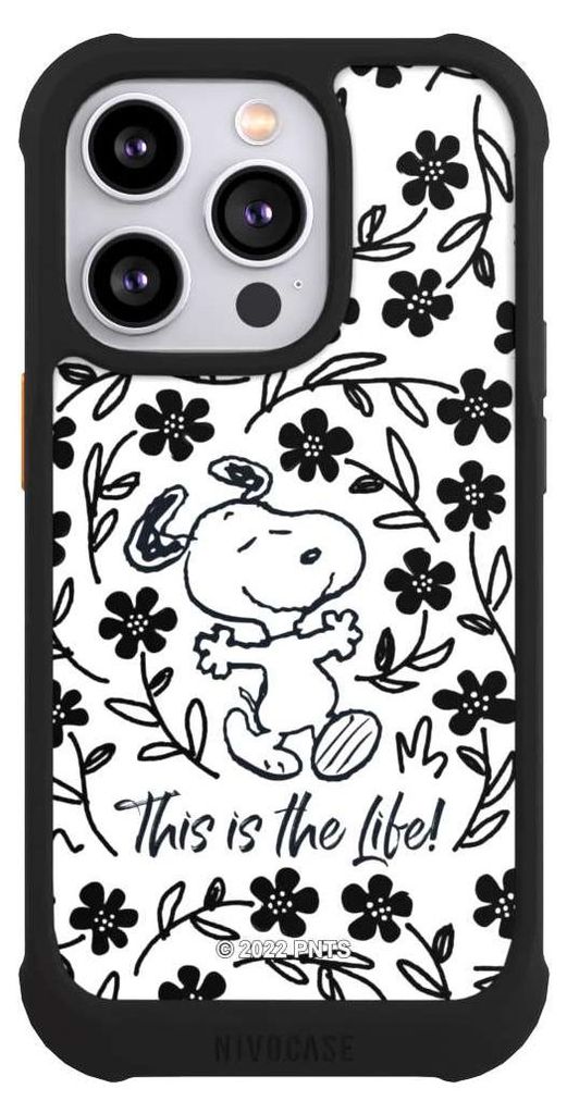 NIVOCASE Hülle für Apple iPhone 14 Pro Stoßfeste Handyhülle NIVOmax Case Schwarz Blumen Peanuts Snoopy