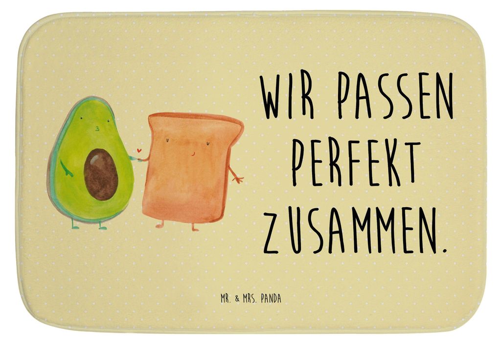 Mr. & Mrs. Panda Badteppich Avocado Toast - Gelb Pastell - Geschenk, Hochzeit, Hochzeitsgeschenk, Badematte, Badvorleger, Liebe, Gesund, duschmatte...