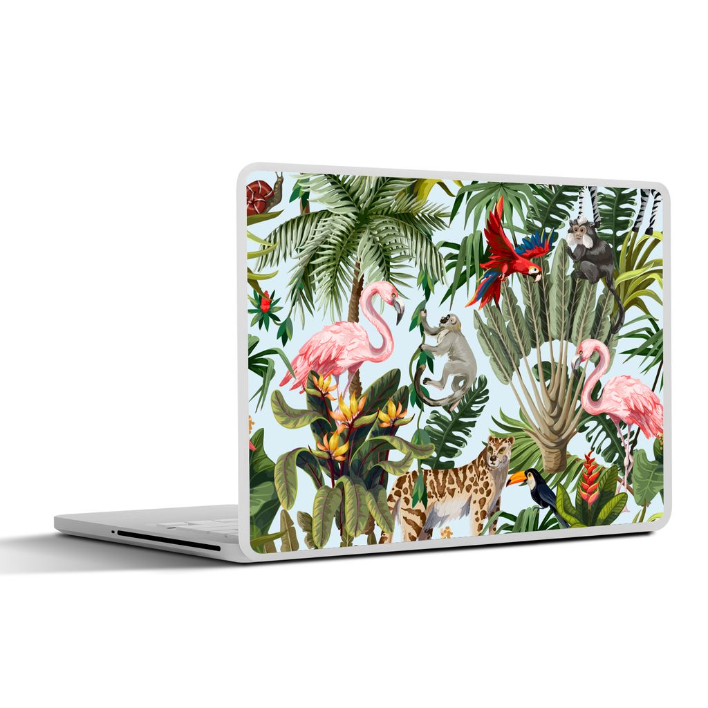 MuchoWow Laptop Aufkleber Sticker Cover Dschungel - Tiere - Mädchen - Kinder - Jungen - Flamingo - Papagei 36.5x27.5 cm - Laptop-Sticker