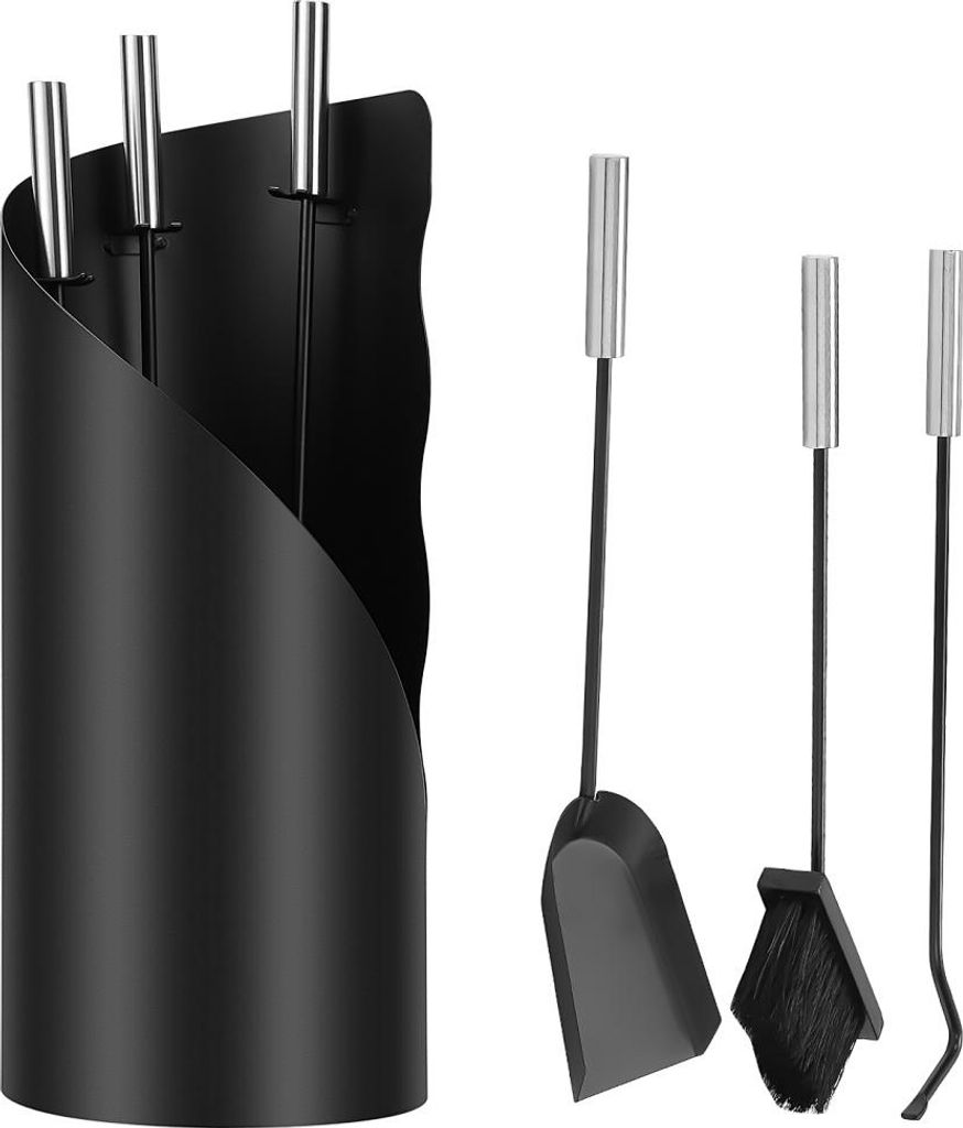 Bettizia 4-tlg.Kaminbesteck Ofenbesteck robust Kamingarnitur eisen Schürhaken Schwarz