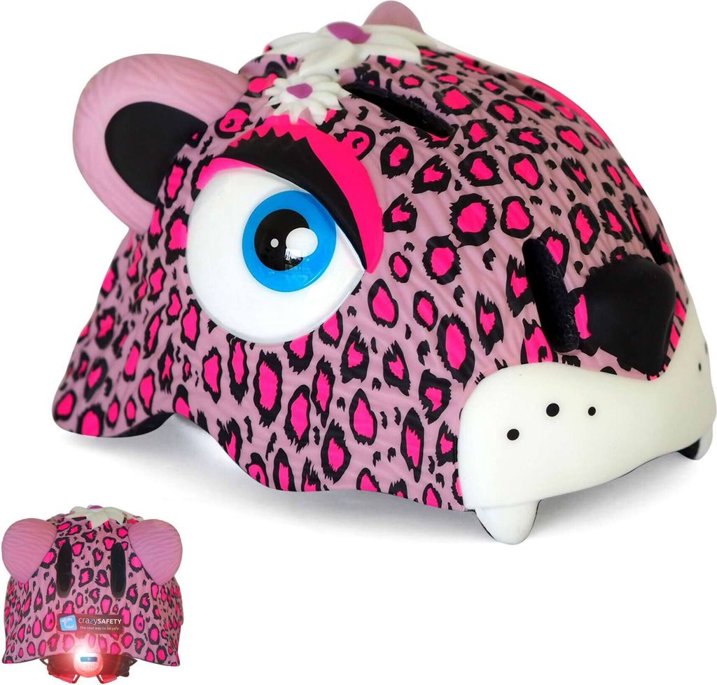 Fahrradhelm für Kinder | Pinker Leopard | Crazy Safety | EN1078