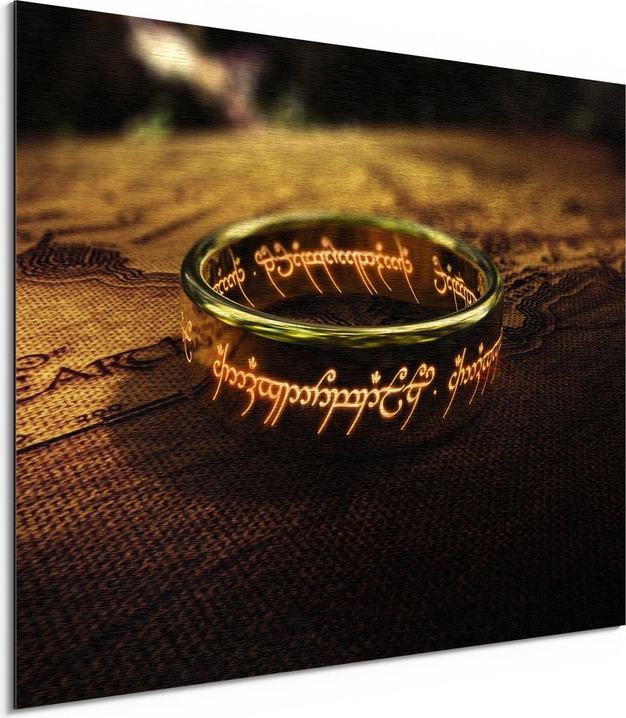 DEQORI Alu-Dibond Bild Gold 40x30 cm 'Der eine Ring (HdR)' Wandbild Metall dünn Design