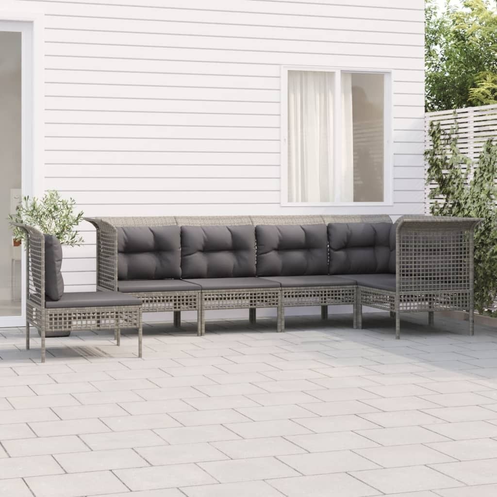 The Living Store 6-tlg. Garten-Lounge-Set mit Kissen Grau Poly Rattan