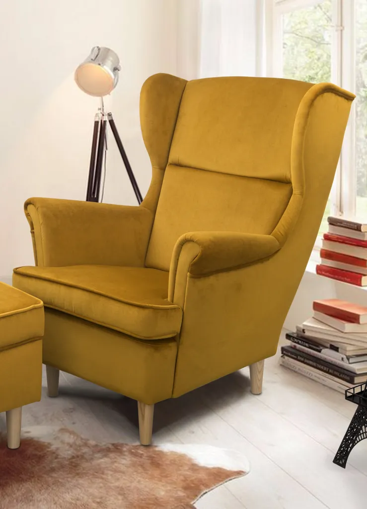 Fauteuil à oreilles Teramo III Kronos 01 jaune - Fauteuil confortable